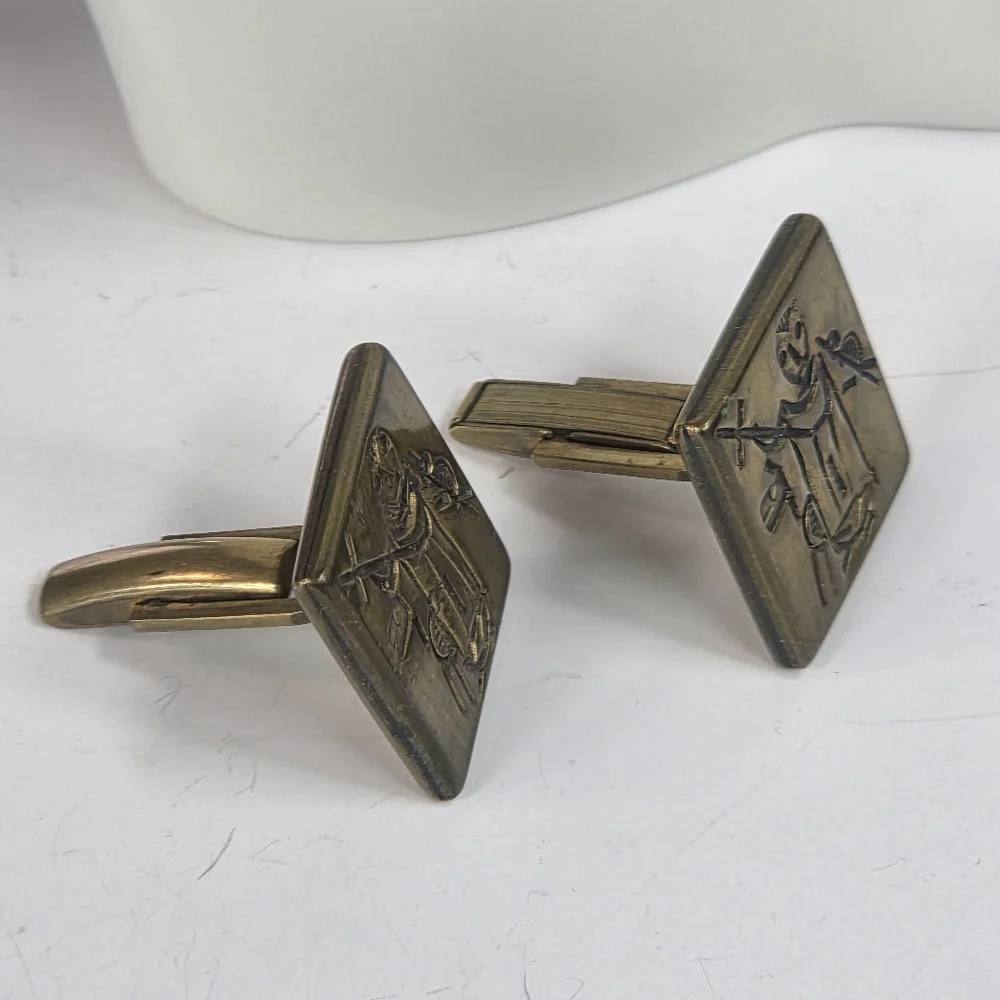 egyptian revival brass cuff links vintage tribal